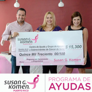 Entrega de cheque a Centro de Ayuda y Grupo de Apoyo para sobrevivientes de cáncer de seno de los municipios de Villalba y Yauco.